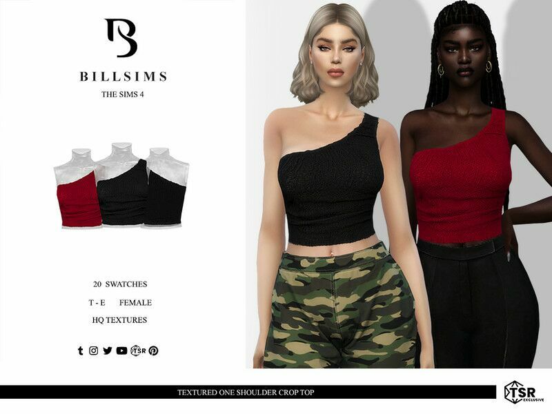 Textured ONE Shoulder Crop TOP Sims 4 CC