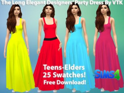 The Long Elegant Party Dress By VTK Sims 4 CC