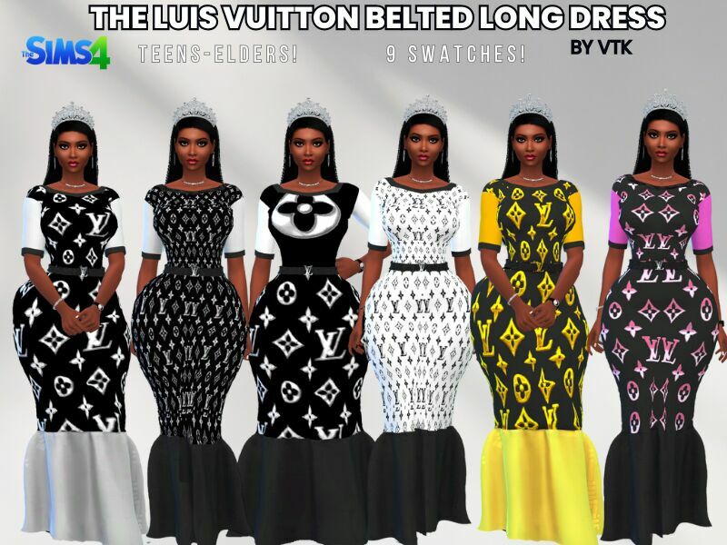 The Luis Vuitton Belted Long Dress By VTK Sims 4 CC