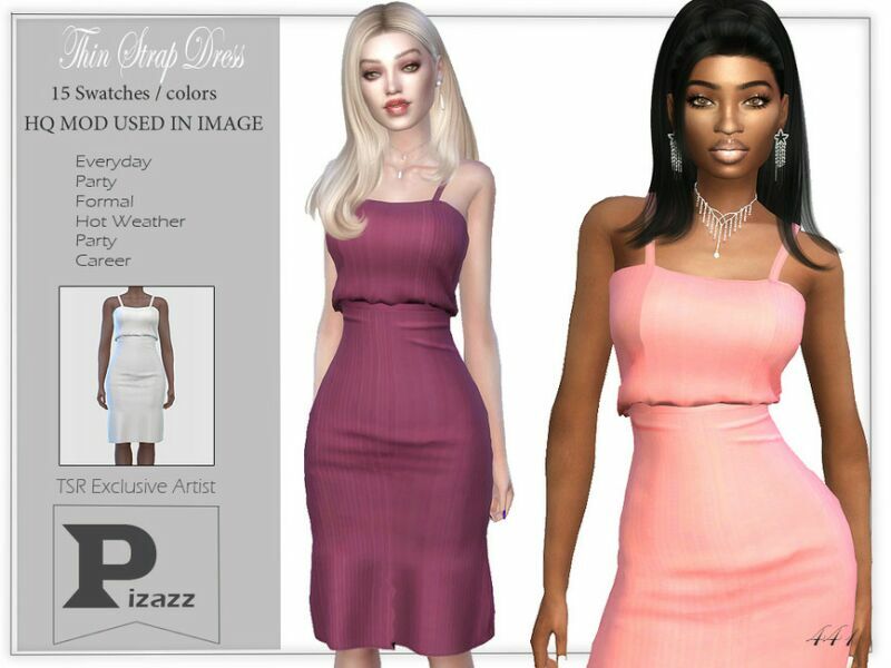 Thin Strap Dress By Pizazz Sims 4 CC