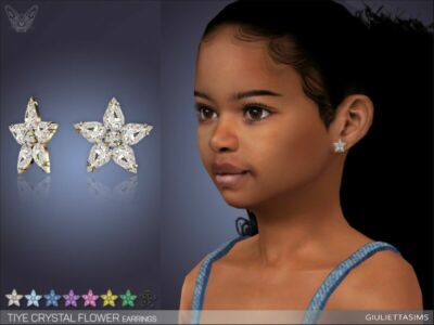 Tiye Crystal Flower Earrings For Kids By Feyona Sims 4 CC