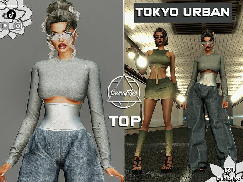 Tokyo Urban Collection – TOP With A Waistband By Camuflaje Sims 4 CC