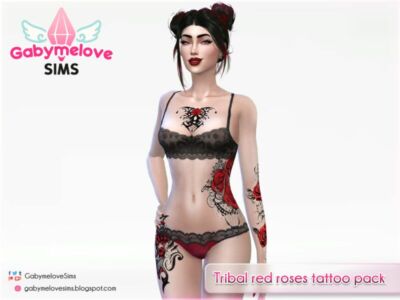 Tribal RED Roses Tattoo Pack Sims 4 CC