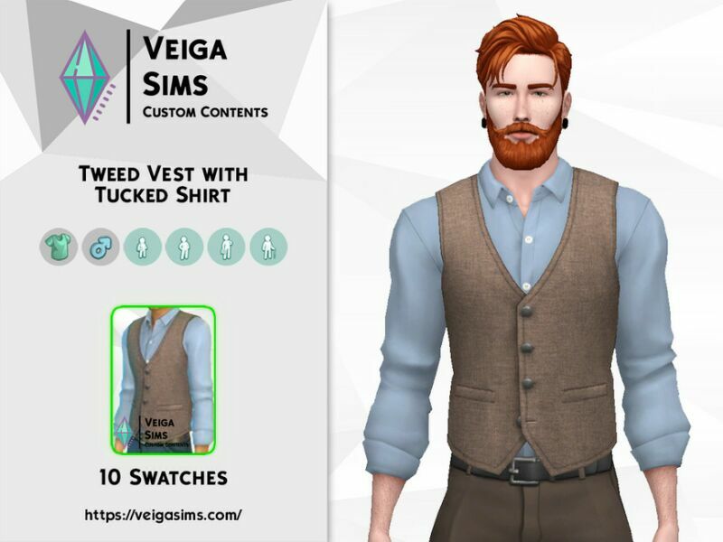 Tweed Vest With Tucked Shirt Sims 4 CC