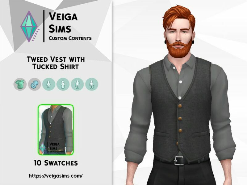 sims 4 cc tweed vest with tucked shirt 2