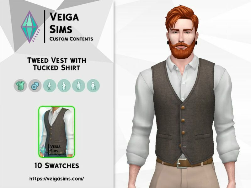 sims 4 cc tweed vest with tucked shirt 3