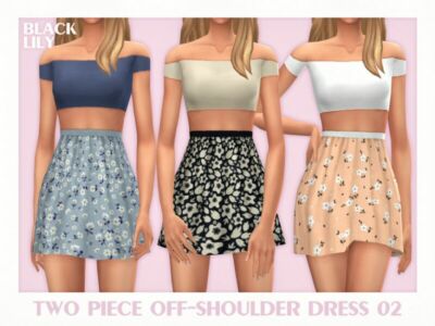 TWO Piece Off-Shoulder Dress 02 Sims 4 CC