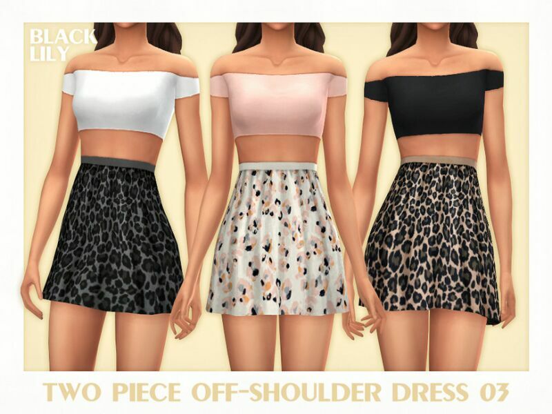 TWO Piece Off-Shoulder Dress 03 Sims 4 CC