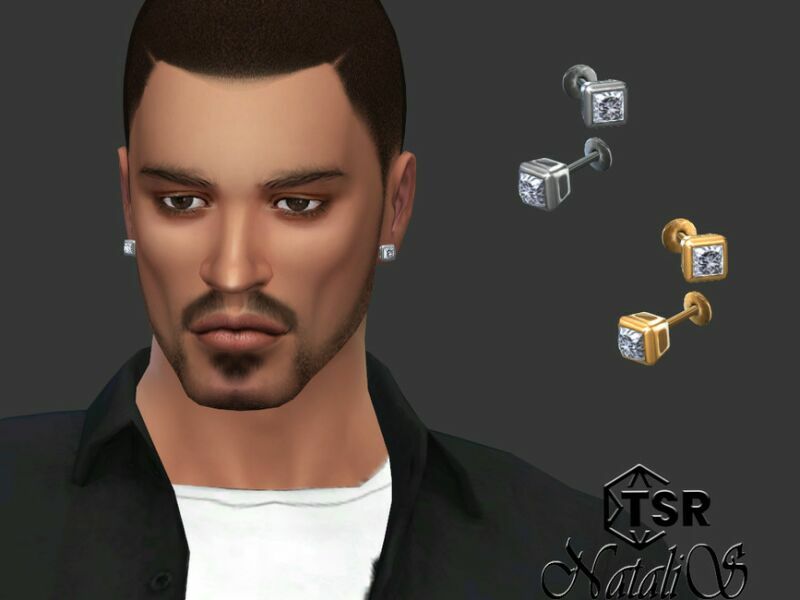 Unisex Bezel Princess Stud Earrings By Natalis Sims 4 CC