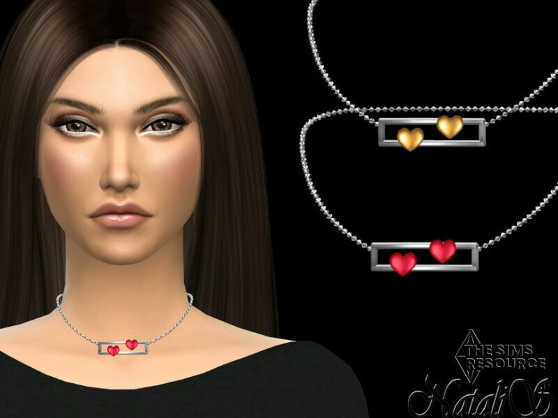 Valentines Double Heart Short Necklace By Natalis Sims 4 CC