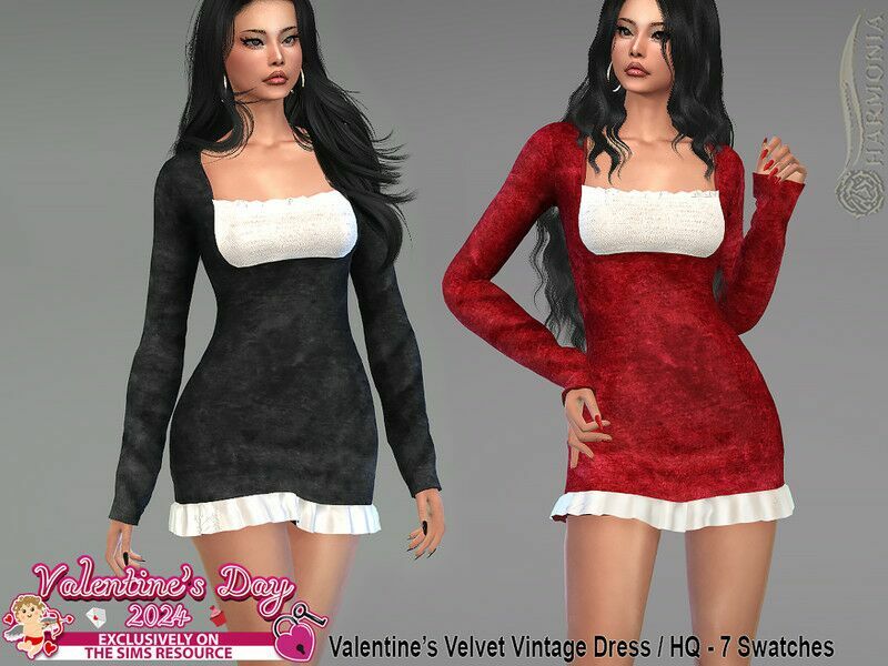 Valentine’S Velvet Vintage Dress Sims 4 CC