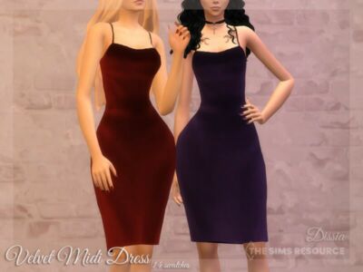 Velvet Midi Dress By Dissia Sims 4 CC