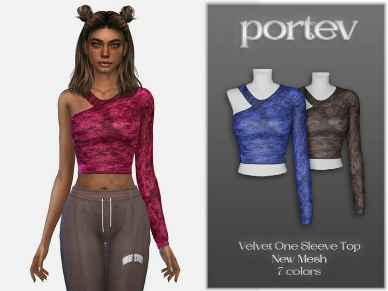 Velvet ONE Sleeve TOP By Portev Sims 4 CC