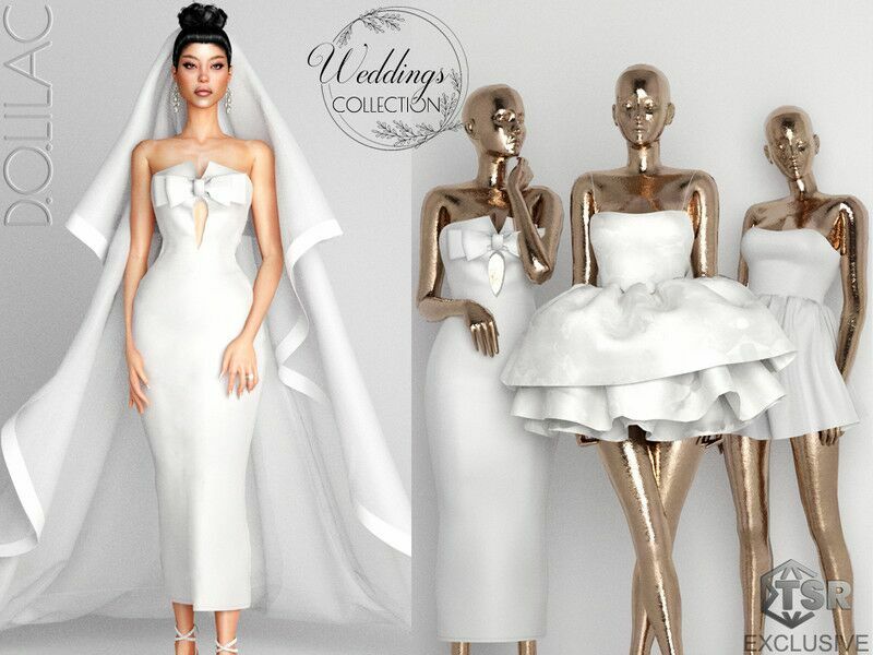 Weddings Collection Ribbon Strapless Bride Dress DO0253 Sims 4 CC