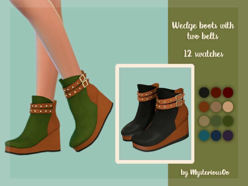 Wedge Boots With TWO Belts By Mysteriousoo Sims 4 CC