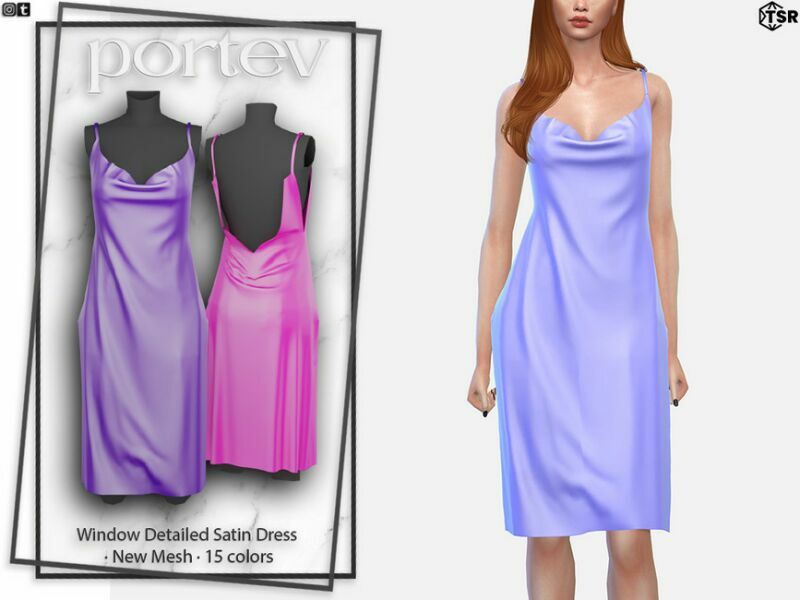 Window Detailed Satin Dress By Portev Sims 4 CC