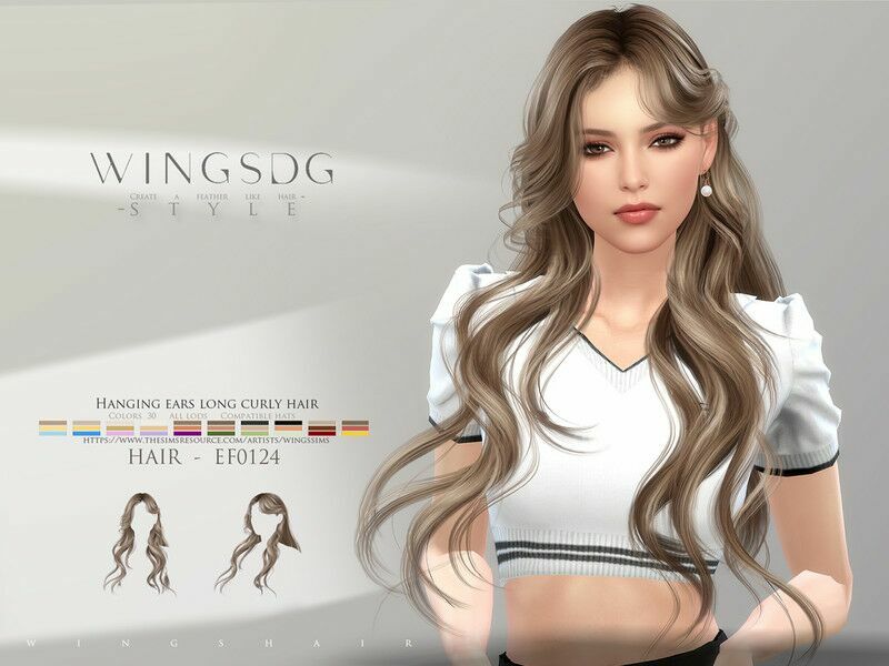 Wings-Ef0124-Hanging Ears Long Curly Hair Sims 4 CC