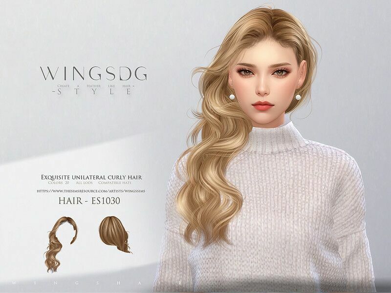 Wings-Es1025-Exquisite Unilateral Curly Hair By Wingssims Sims 4 CC