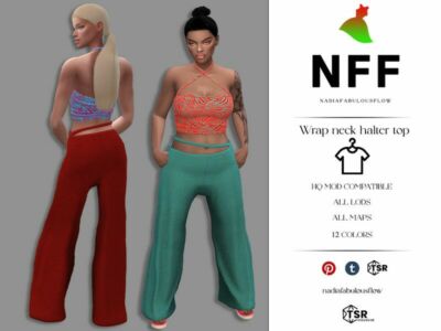 Wrap Neck Halter TOP By Nadiafabulousflow Sims 4 CC