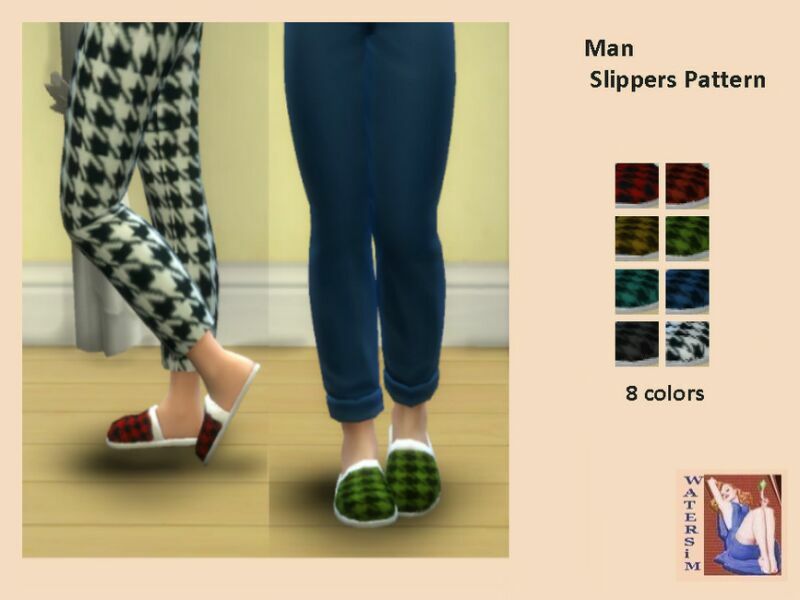 WS MAN Slippers Houndstooth – RC By Watersim44 Sims 4 CC