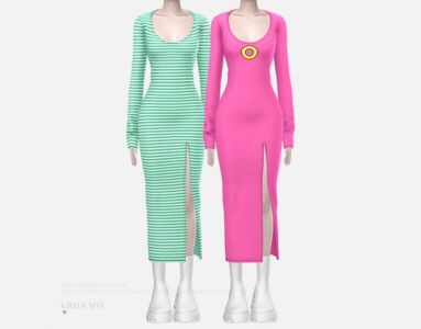 Yuel Xiang Slit Knit Dress By Charonlee Sims 4 CC