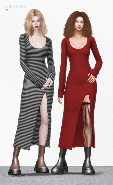 sims 4 cc yuel xiang slit knit dress by charonlee 2