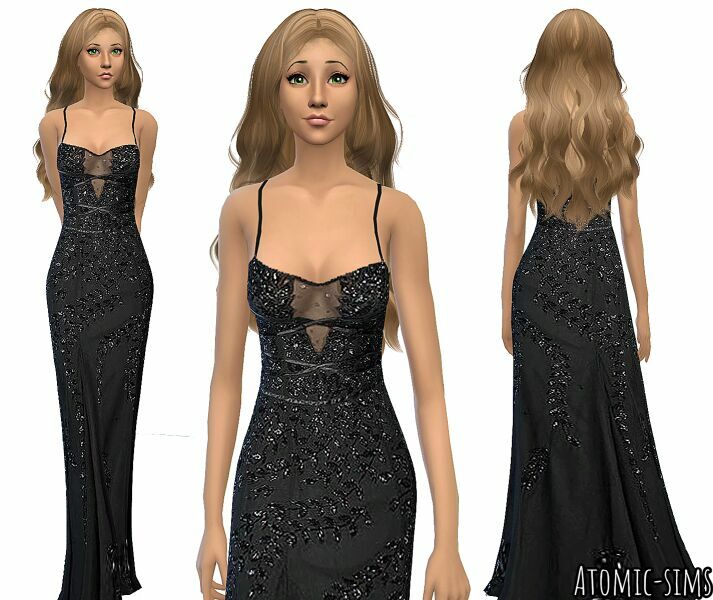 A Sims CAT Walk Beaded Illusion Black Gown Conversion By Atomic-Sims Sims 4 CC