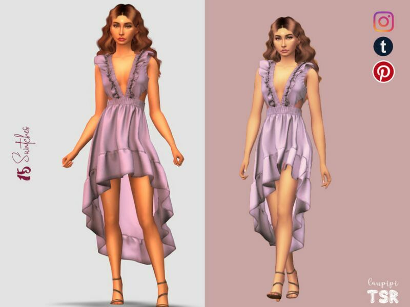 Asymmetric Dress – DR446 By Laupipi Sims 4 CC