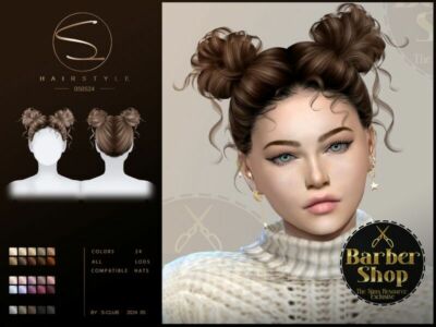 (Barber Shop)Cute Double Buns Hairstyle 050524 By S-Club Sims 4 CC