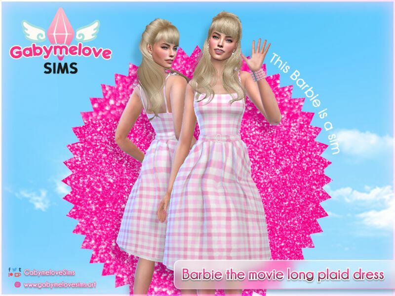 sims 4 cc barbie the movie pink gingham dress outfit set 4