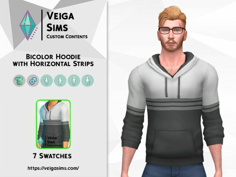 sims 4 cc bicolor hoodie with horizontal strips 2