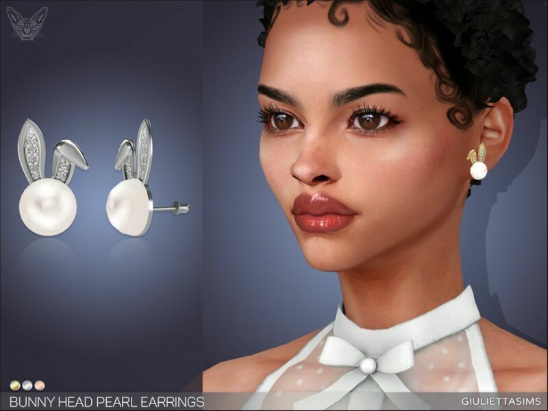 Bunny Head Pearl Earrings By Feyona Sims 4 CC