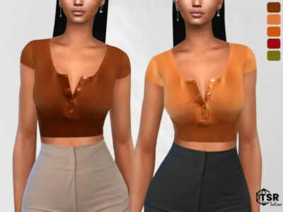 Button Open Cropped Summer Tops By Saliwa Sims 4 CC