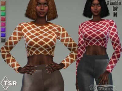 Checkered Printed Crop Sweater By Harmonia Sims 4 CC