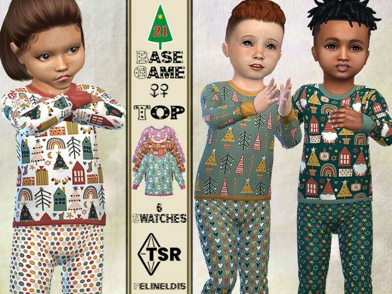 Christmas Pajamas TOP By Pelineldis Sims 4 CC