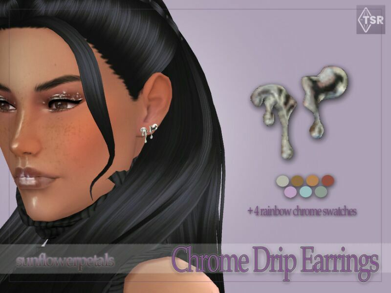 Chrome Drip Earrings By Sunflowerpetalscc Sims 4 CC