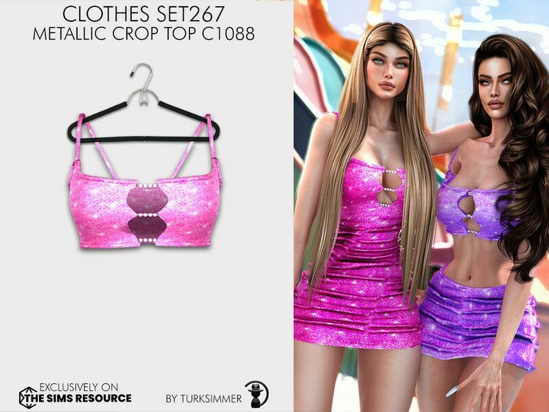 Clothes SET267 – Metallic Crop TOP C1088 / Everyday Sims 4 CC