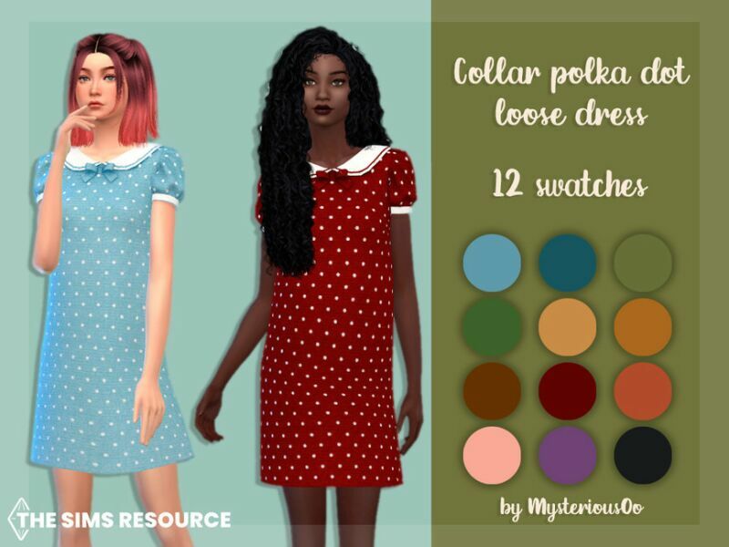 Collar Polka DOT Loose Dress By Mysteriousoo Sims 4 CC