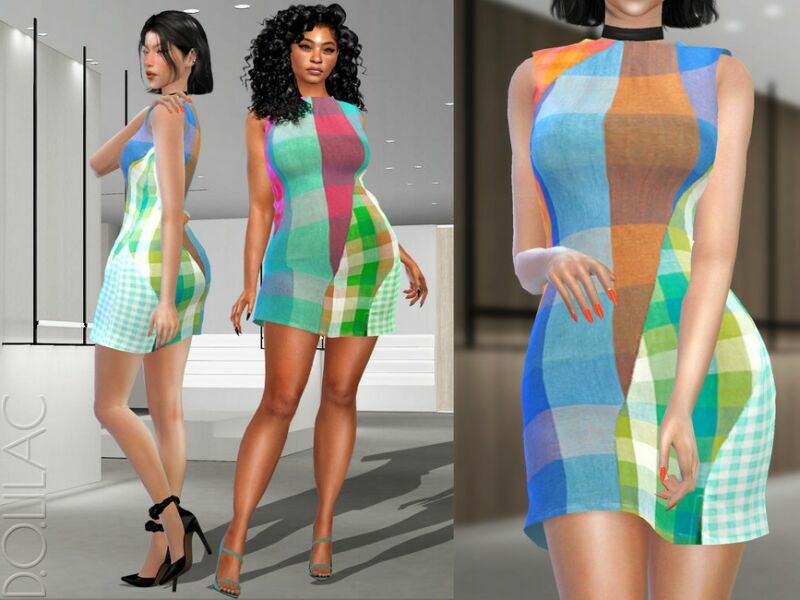 Colorful Plaid Dress DO309 Sims 4 CC