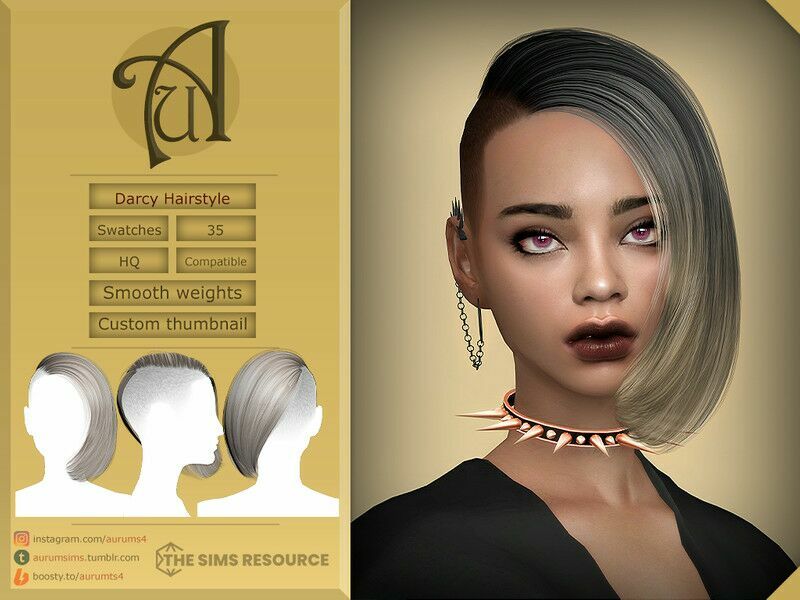 Darcy – Half-Shaved Hairstyle Sims 4 CC