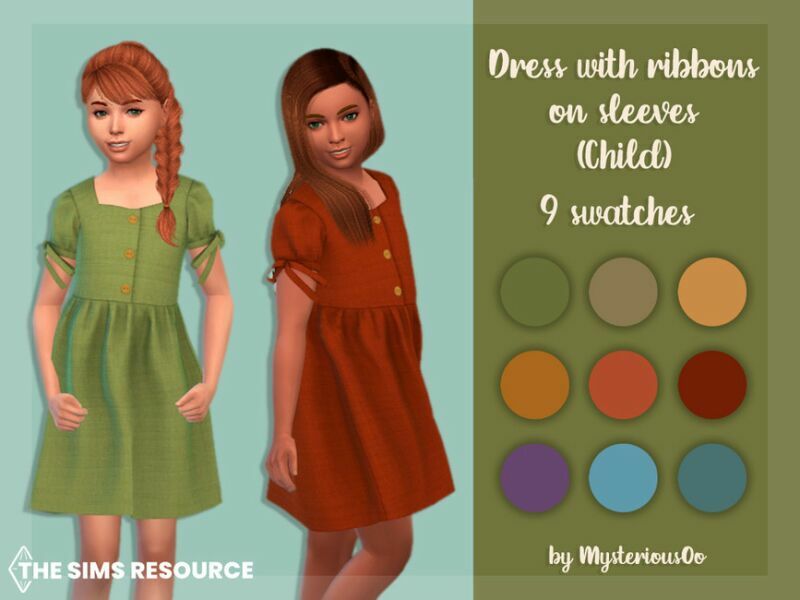 Dress With Ribbons ON Sleeves Child By Mysteriousoo Sims 4 CC