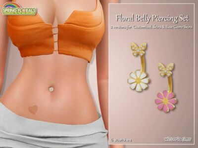 Floral Belly Button Piercing SET By Wisteriasims Sims 4 CC