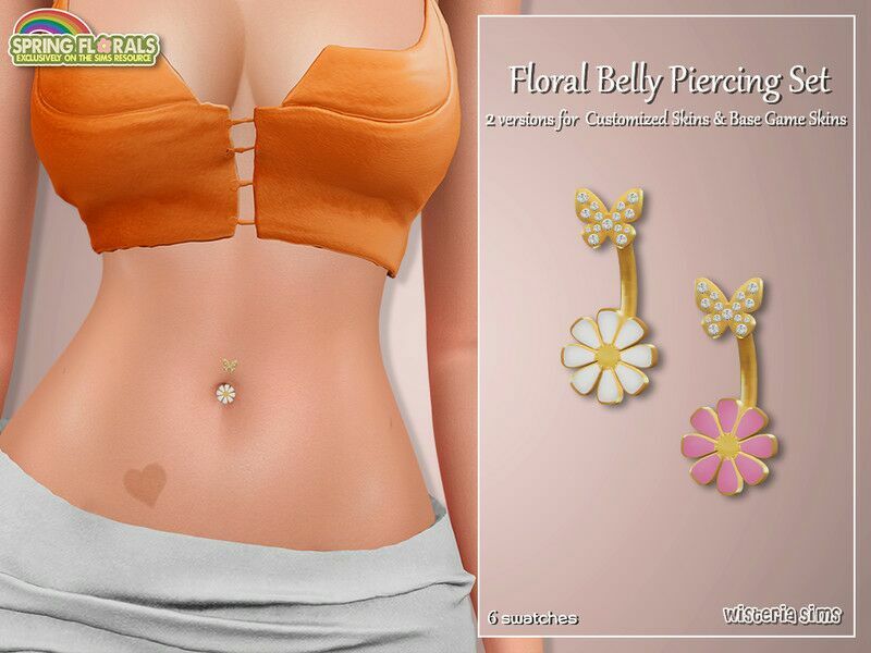 Floral Belly Button Piercing SET By Wisteriasims Sims 4 CC