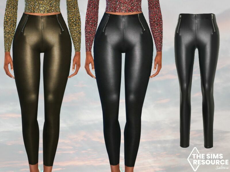 Front Zipper Leather Leggings By Saliwa Sims 4 CC