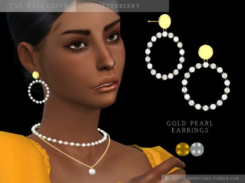 Gold Pearl Earring By Glitterberryfly Sims 4 CC