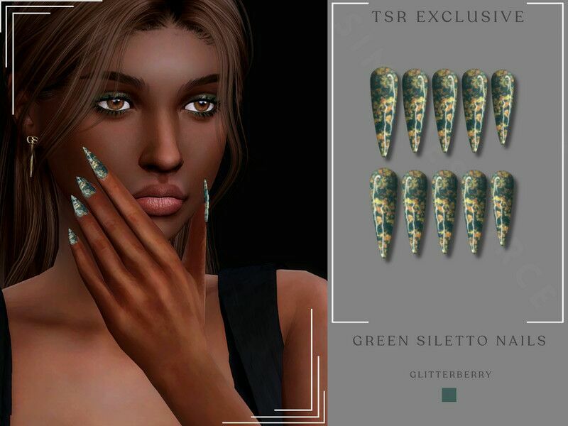 Green Stiletto Nails By Glitterberryfly Sims 4 CC