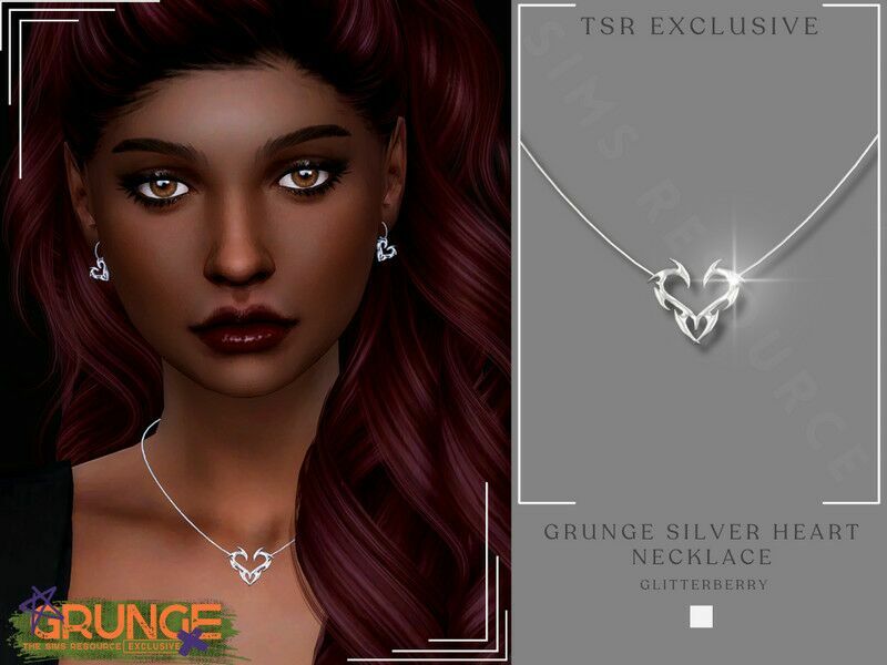 Grunge Silver Heart Necklace By Glitterberryfly Sims 4 CC