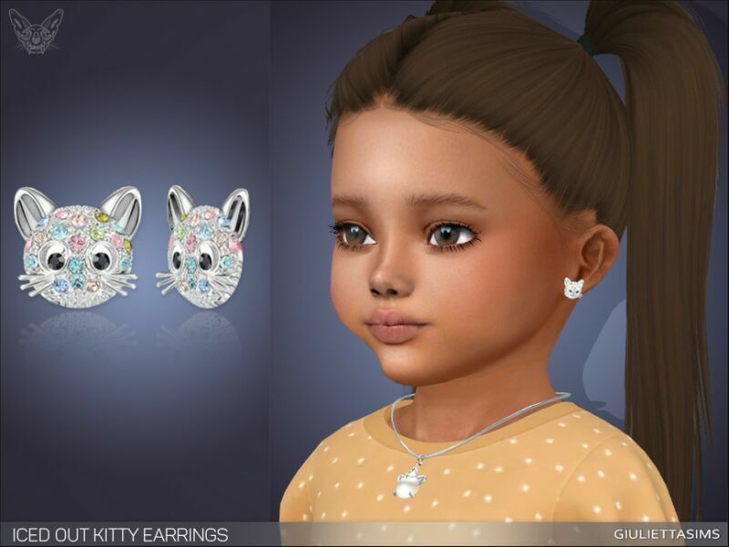 Iced OUT Kitty Earrings For Toddlers By Feyona Sims 4 CC