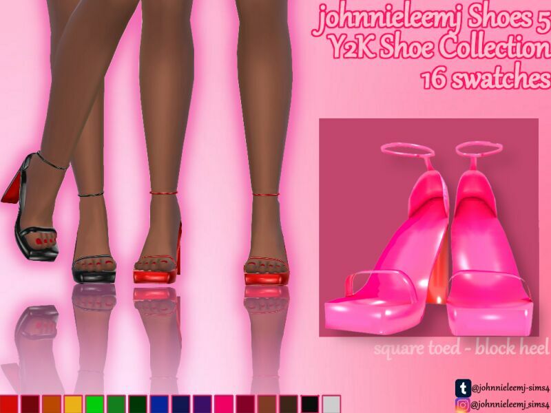 Johnnieleemj Shoes 5 (Y2K Collection) Square-Toed Block Heel By Johnnieleemj Sims 4 CC