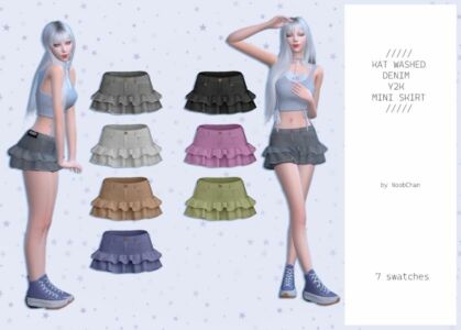 KAT Washed Denim Y2K Mini Skirt By Noobchan Sims 4 CC